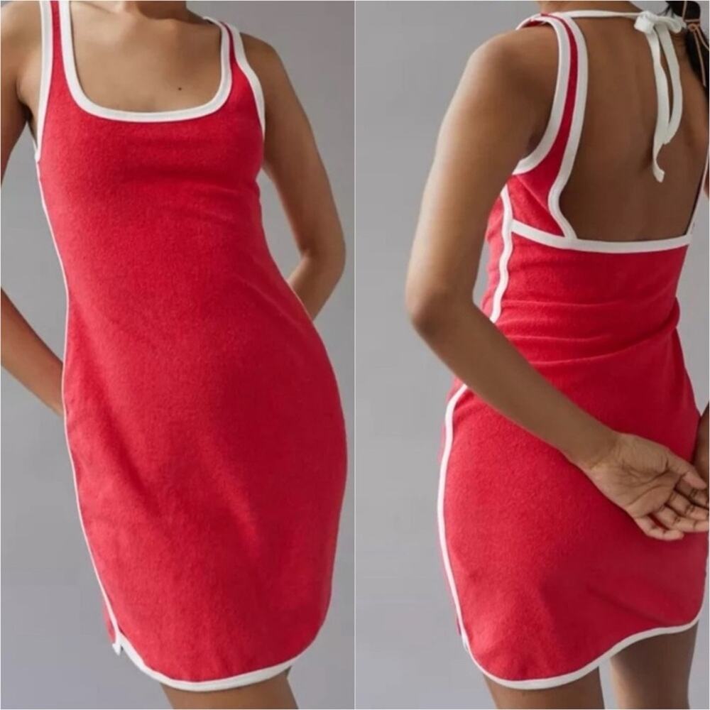 Urban Outfitters Mini Terry Athletic Dress NWT Small Cherry Red Retro White